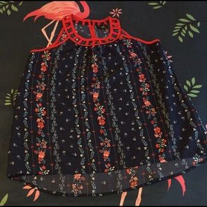 Floral tank top with red detailed neckline